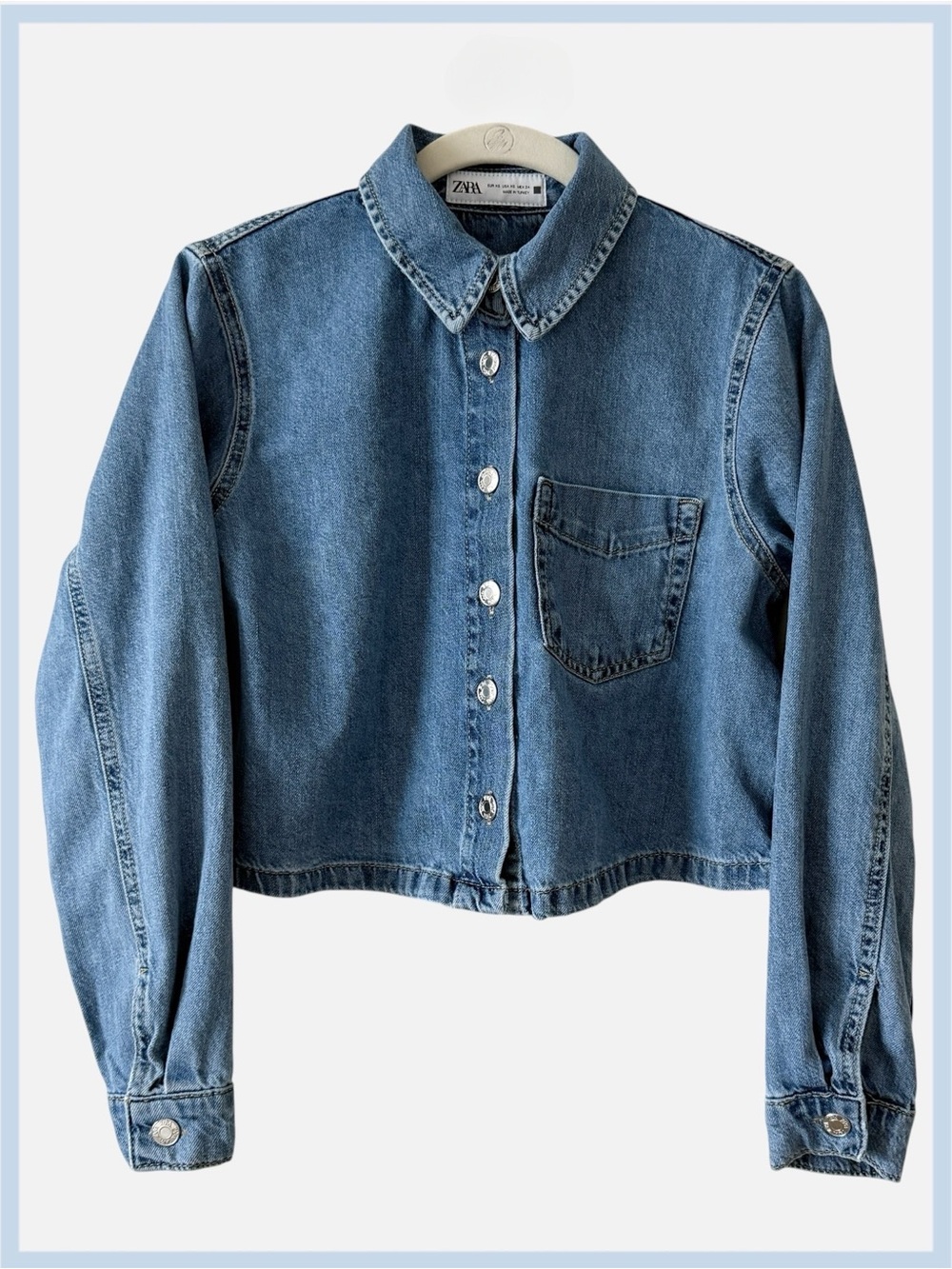Zara Z1975 Cropped Mid-Blue Denim Shirt